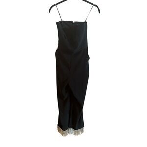 NBD Black Bustier Jumpsuit Woman's Extra Small Dangling Sequin Hems Party Club